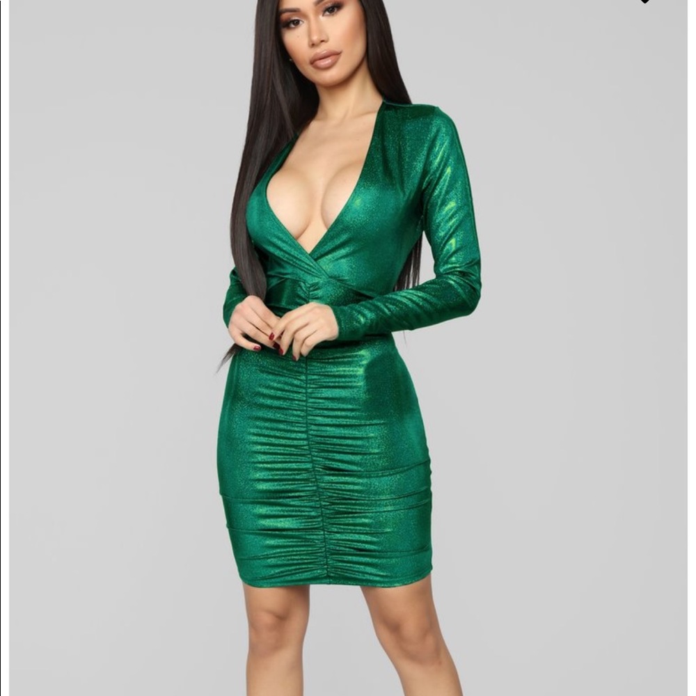 Fashion nova green ruched dress